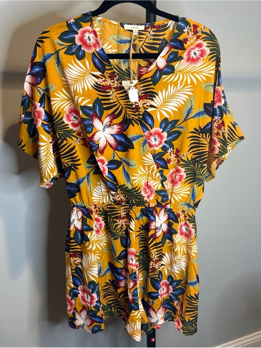 easel Mustard Tropical Floral Dress